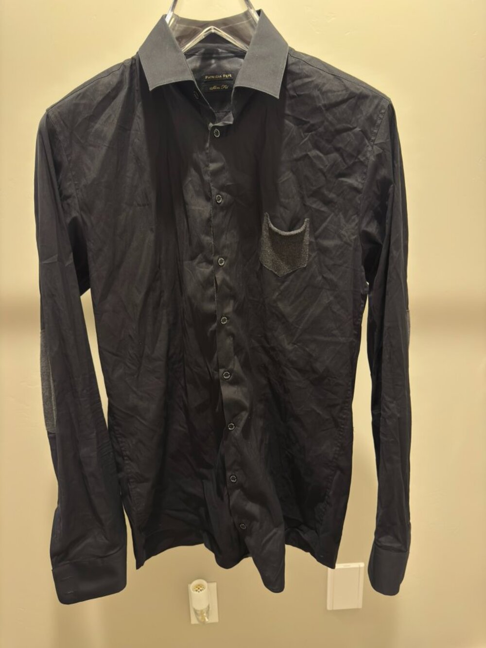 Patrizia Pepe Men’s Black Contrast Pocket Button Down Shirt IT 50